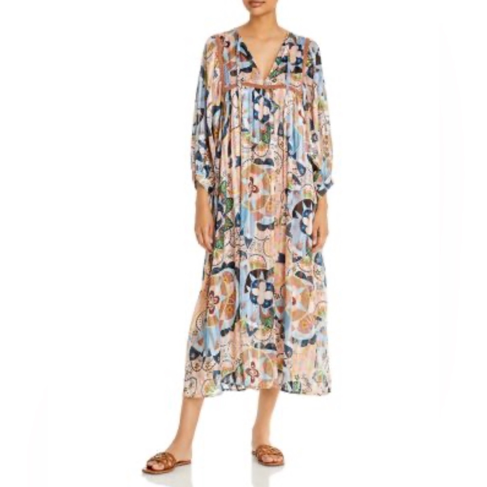 See By Chloe Multicolor metallic Floral Long Sleeve midi Dress size EU 34